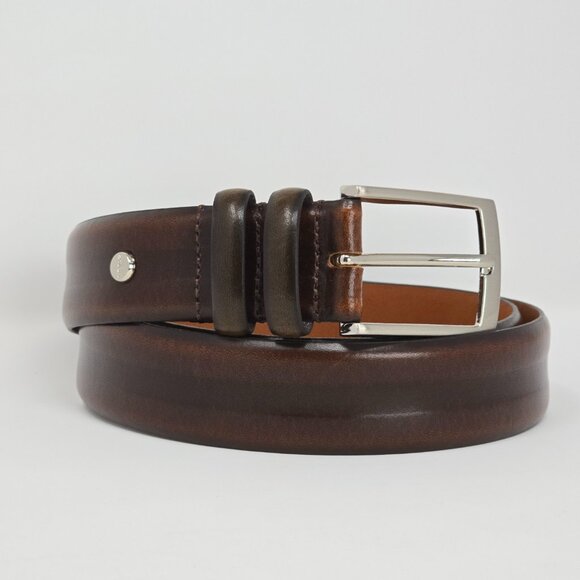 Boconi Men’s Brown Leather Belt Size 36 Classic Silver Buckle Office Casual - Picture 2 of 12